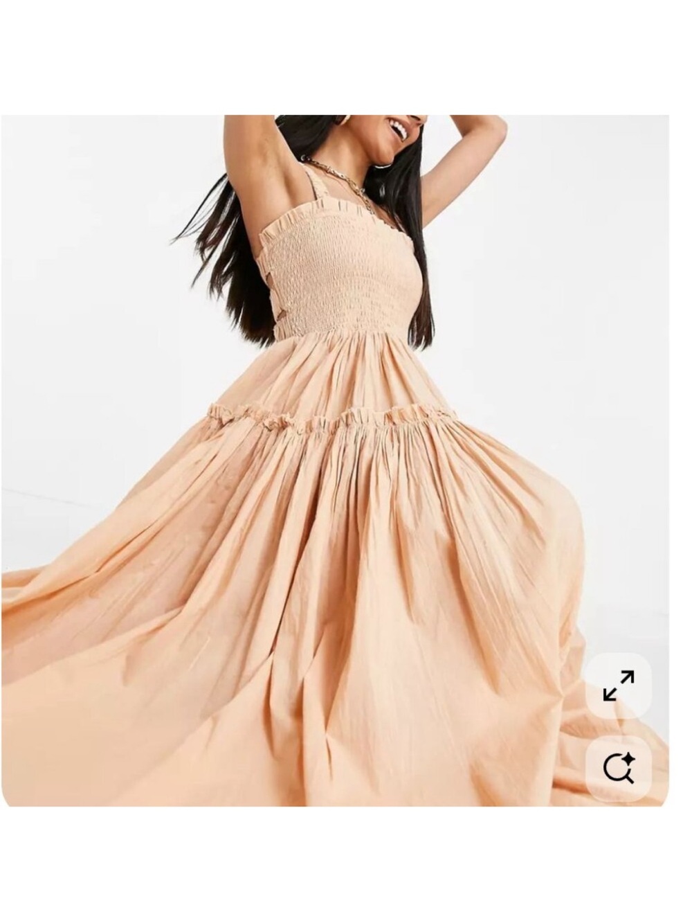 Smocked Square Neck Maxi Dress in Peach